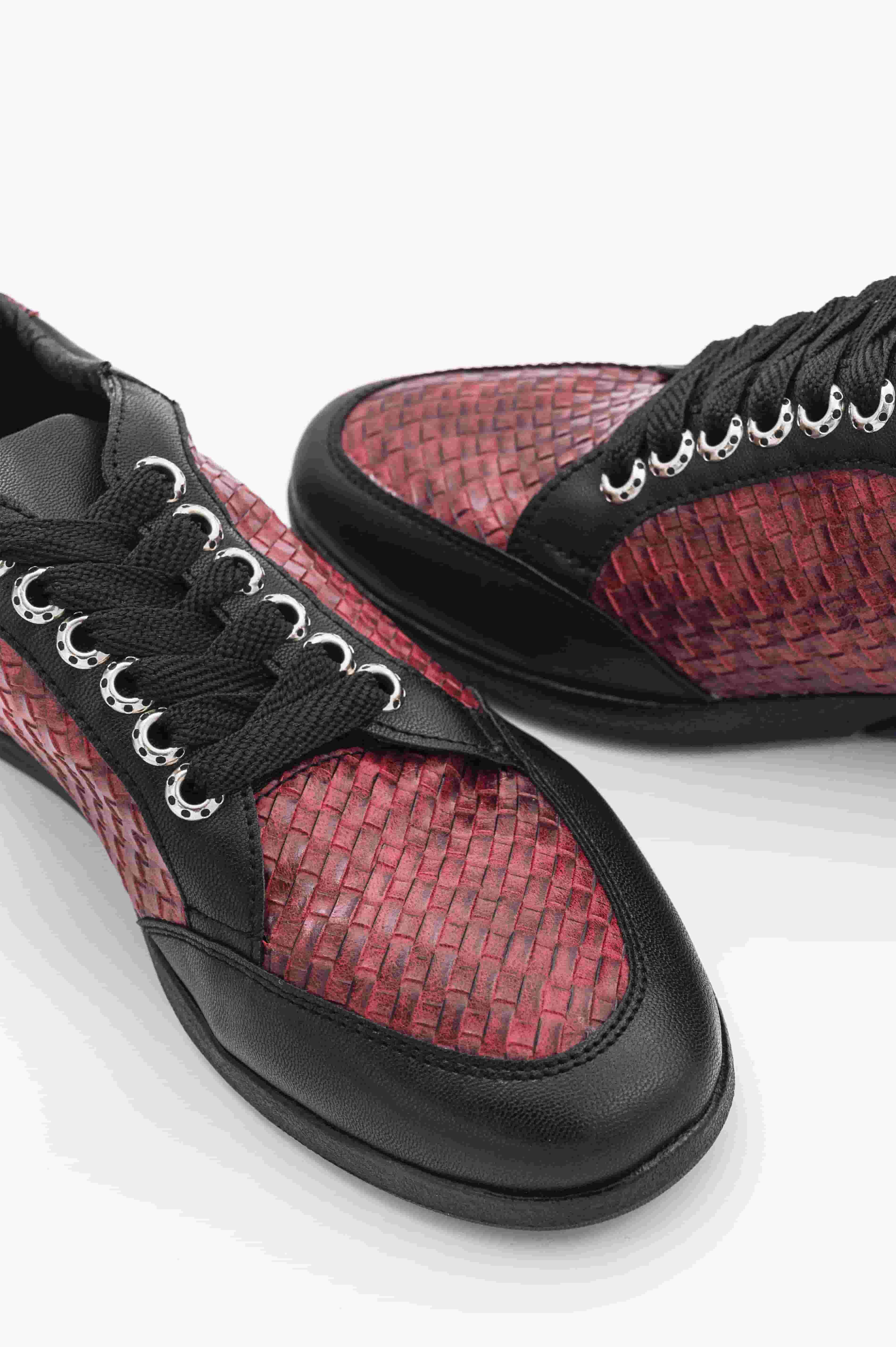 Tenis Hombre Sneakers Trenzado Rojo det Negro