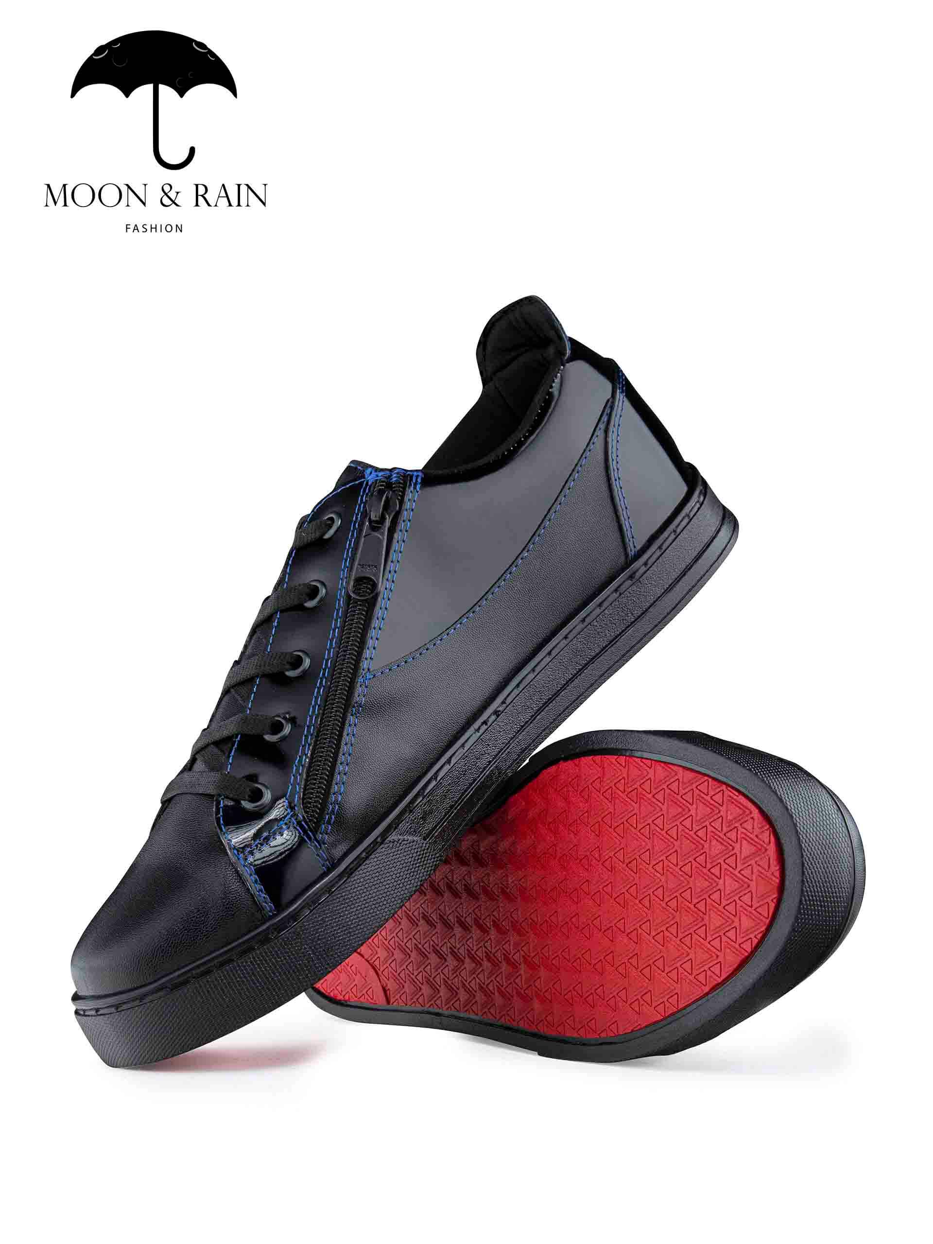 Tenis Hombre Sneakers Negro Det. Cierre Azul