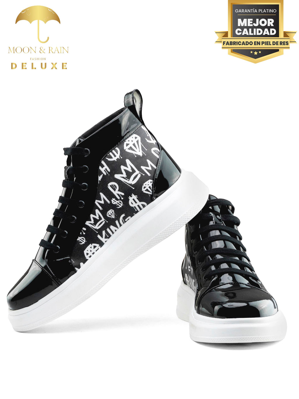 Tenis Hombre Estilo Botín Negro Charol King