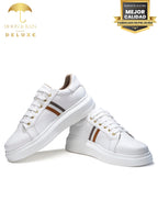 Tenis Hombre Sneakers Blancos Franjas Marrón, Gris