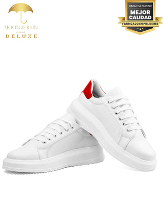 Tenis Sneakers Hombre Blancos Liso Det Rojos