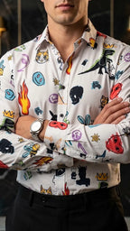 Camisa Hombre Azul Rojo Beige — Prism Mask | Moon &  · foto 1/3
