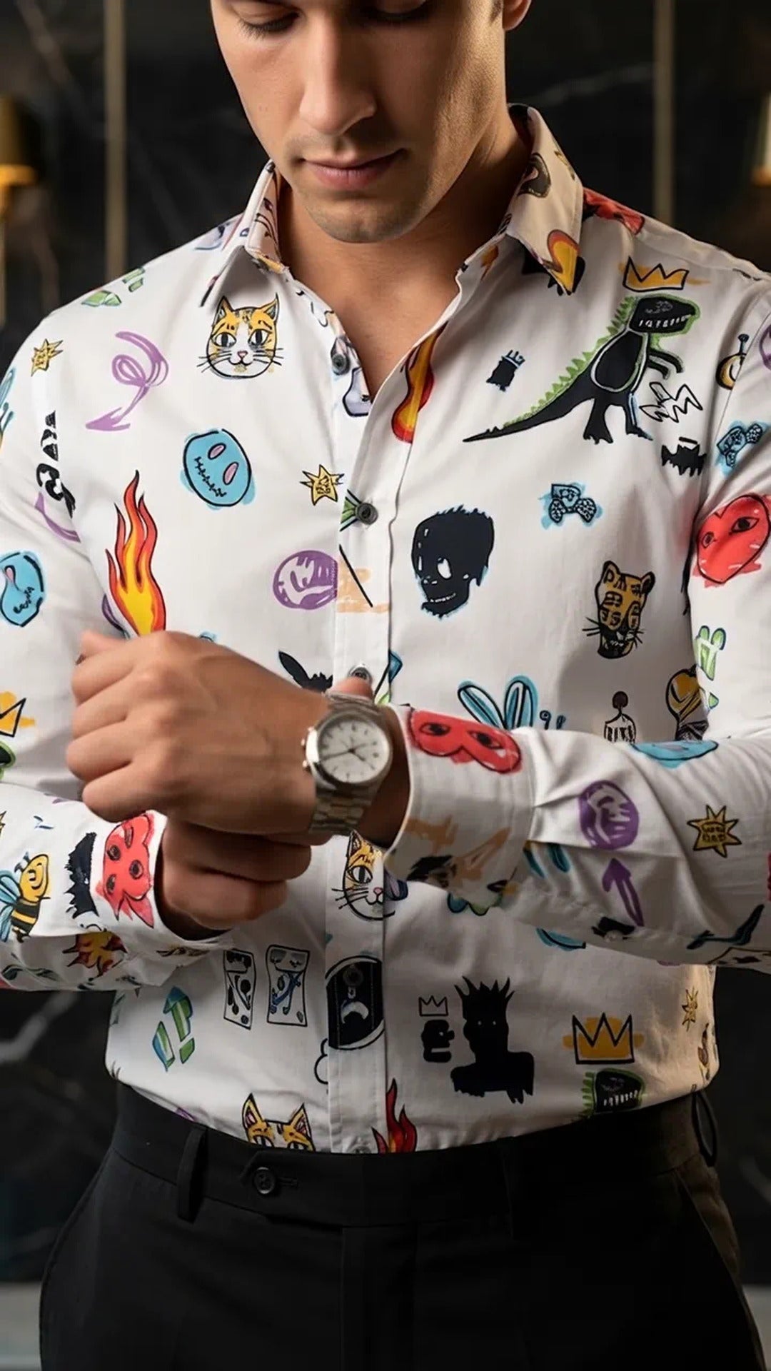 Camisa Hombre Azul Rojo Beige — Prism Mask | Moon &  · foto 2/3