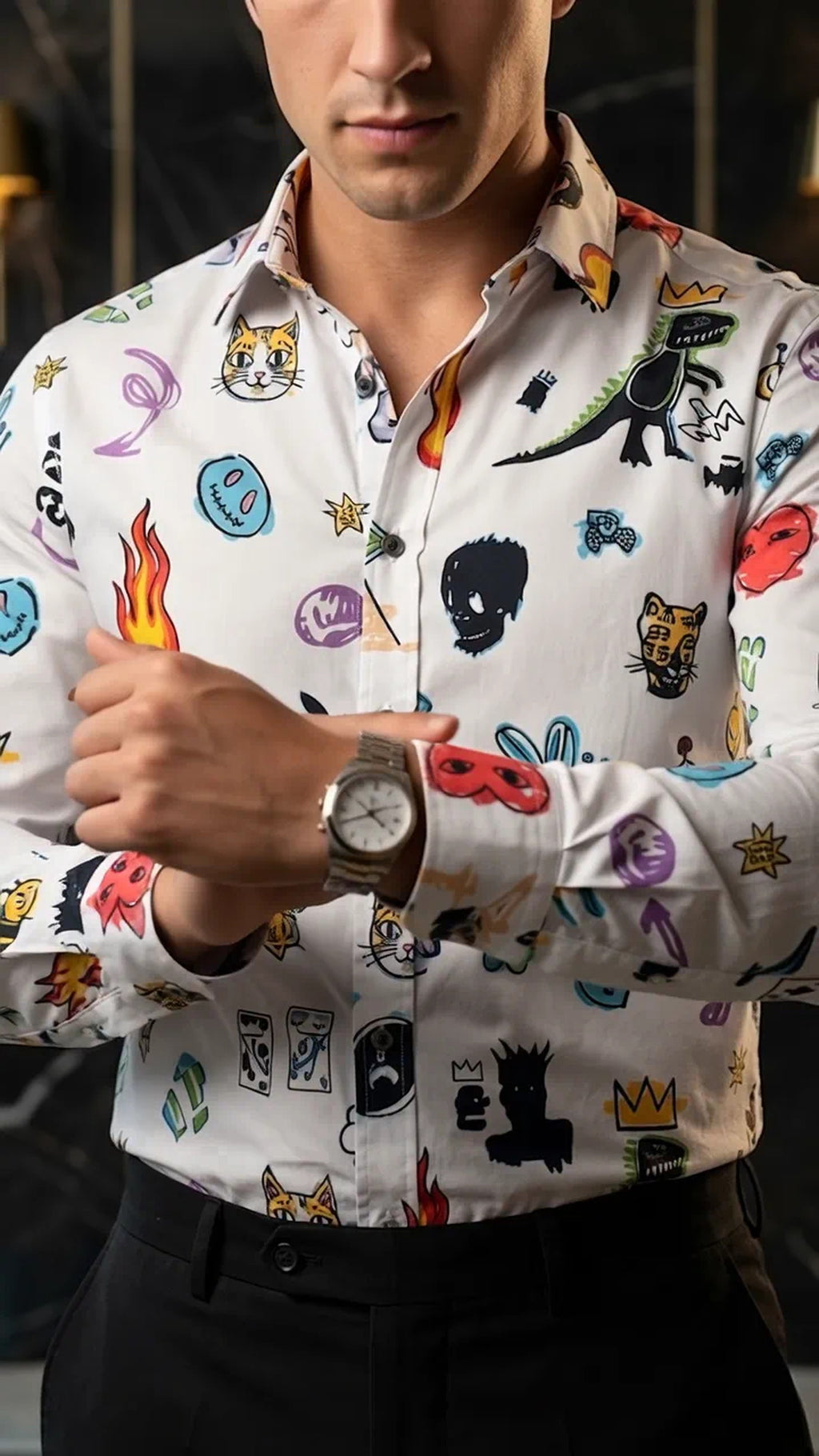 Camisa Hombre Azul Rojo Beige — Prism Mask | Moon &  · foto 3/3