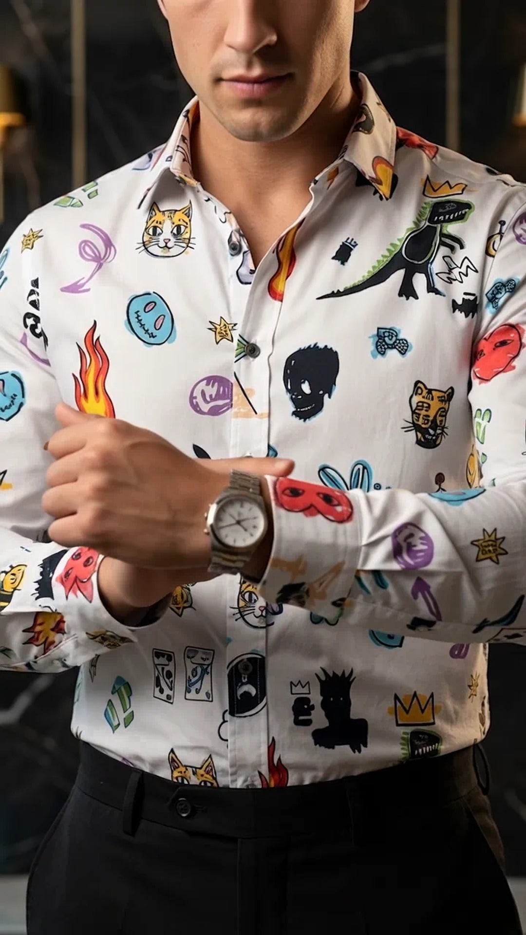 Camisa Hombre Azul Rojo Beige — Prism Mask | Moon &  · foto 3/3