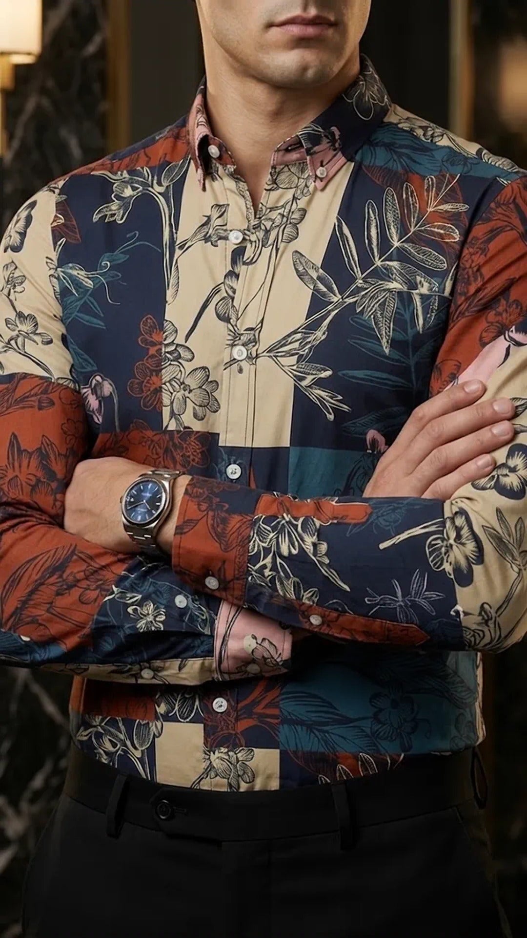 Camisa Hombre Cuadros — Floral Check | Moon & Rain · foto 1/3