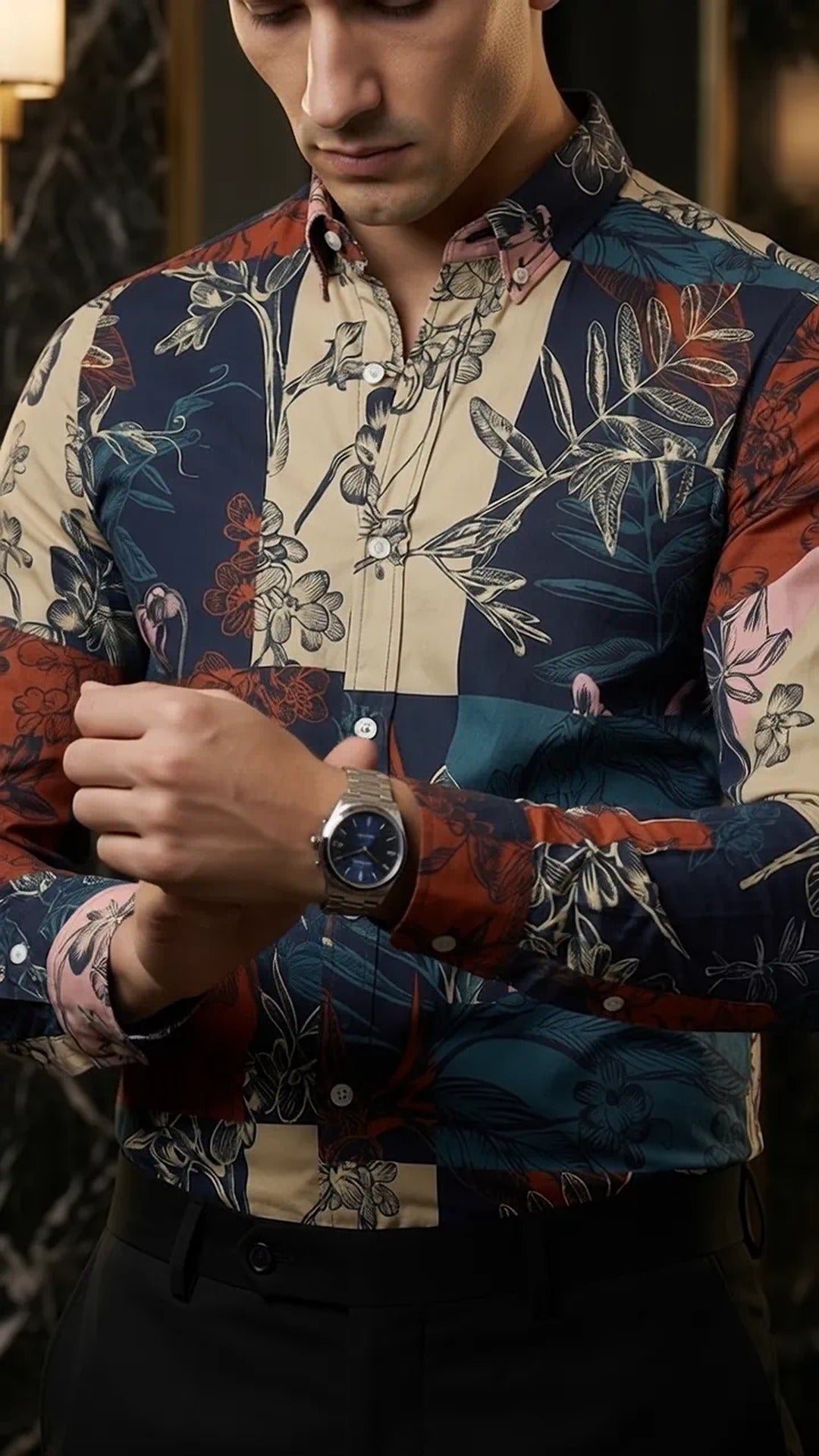 Camisa Hombre Cuadros — Floral Check | Moon & Rain · foto 2/3