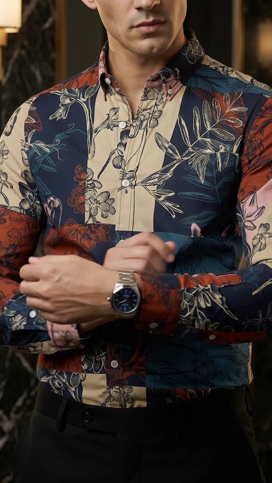 Camisa Hombre Cuadros — Floral Check | Moon & Rain · foto 3/3