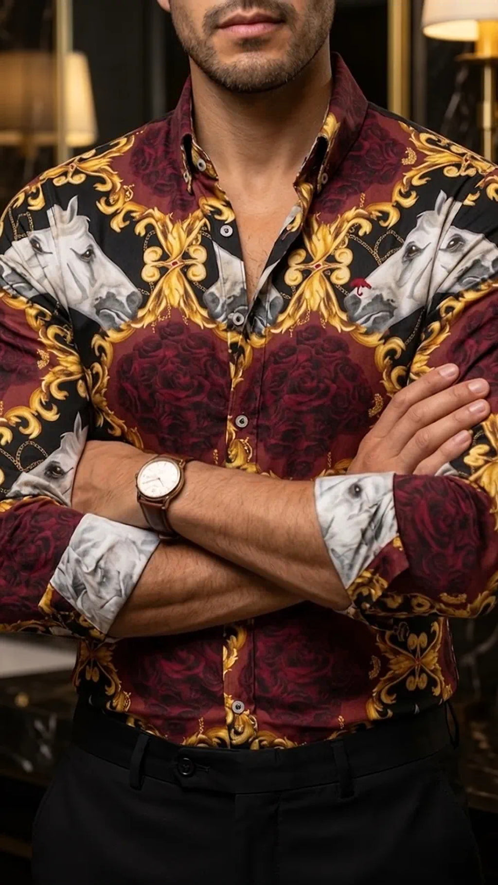Camisa Hombre Estampado Blanco Rosa — Ivory Rose | M · foto 1/3