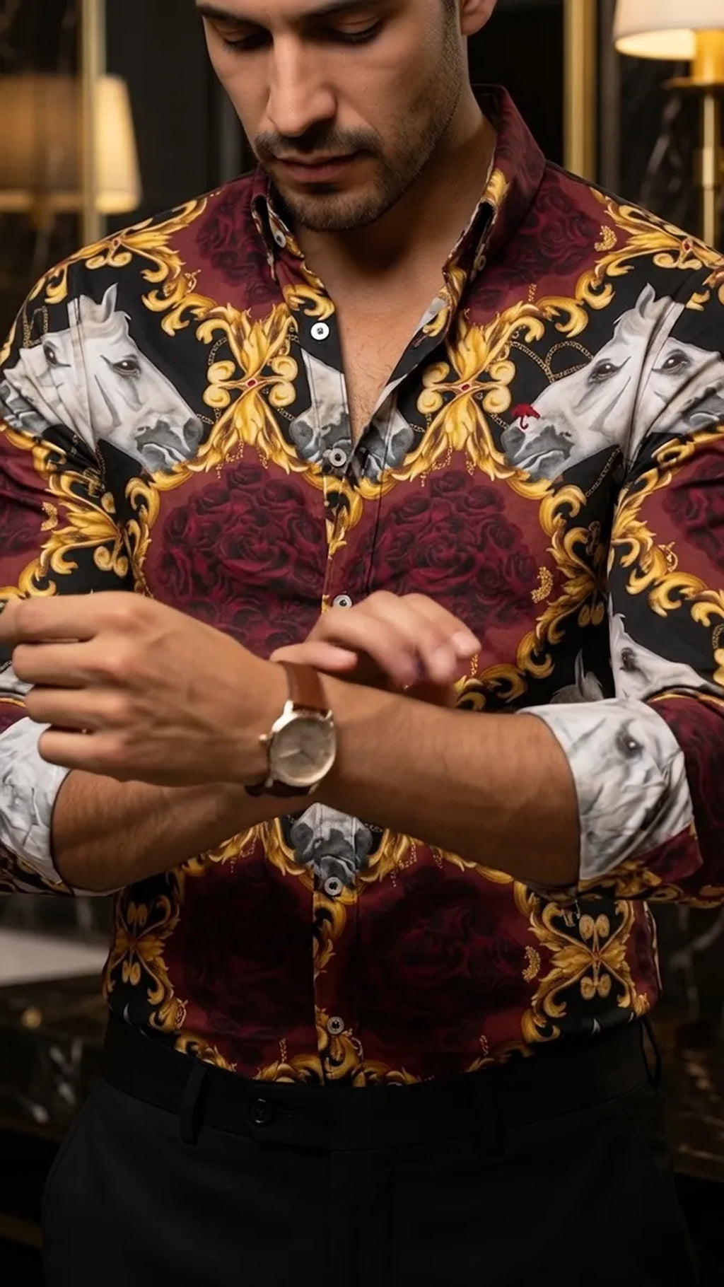 Camisa Hombre Estampado Blanco Rosa — Ivory Rose | M · foto 2/3