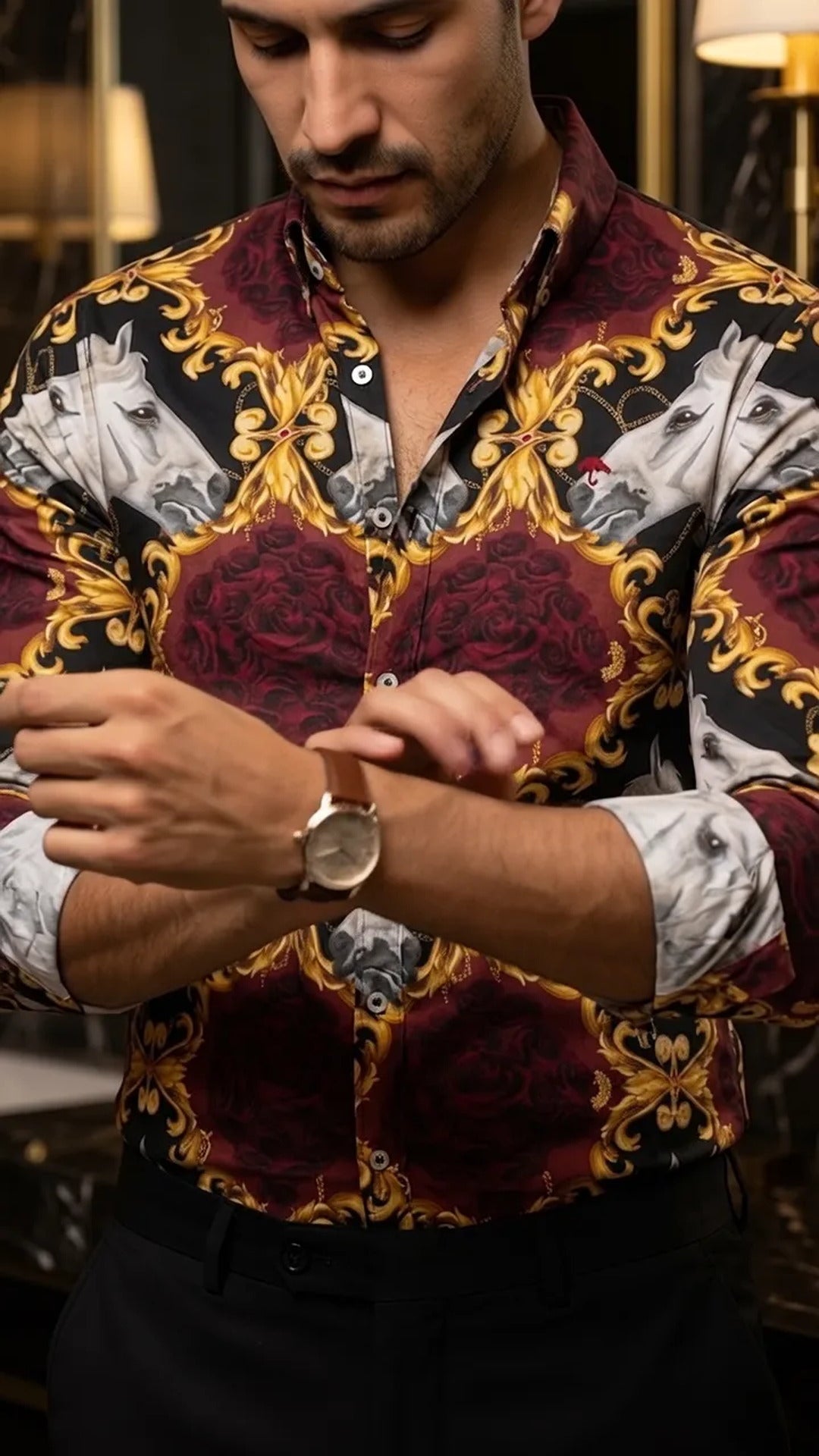 Camisa Hombre Estampado Blanco Rosa — Ivory Rose | M · foto 2/3