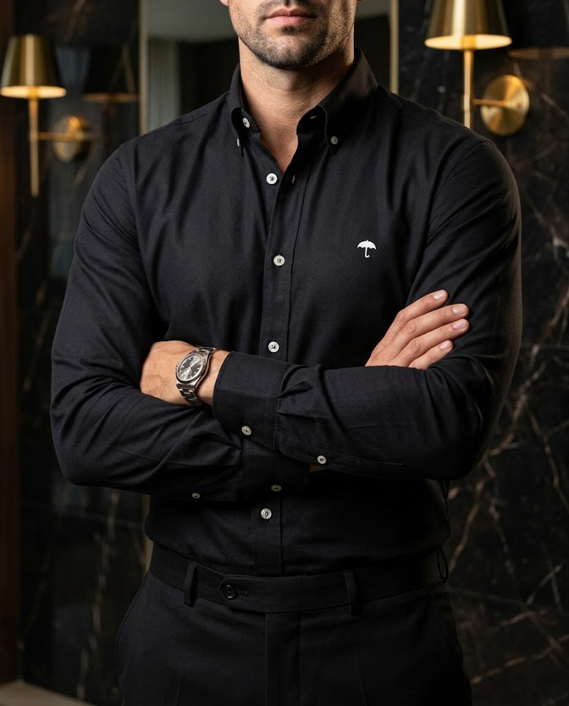 Camisa Hombre Negro — Obsidian Flux | Moon & Rain