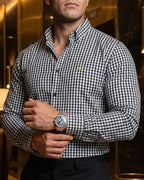 Camisa Hombre Casual Mini Cuadros Negros Blancos