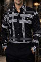Camisa Hombre Casual Negra Círculos Blancos