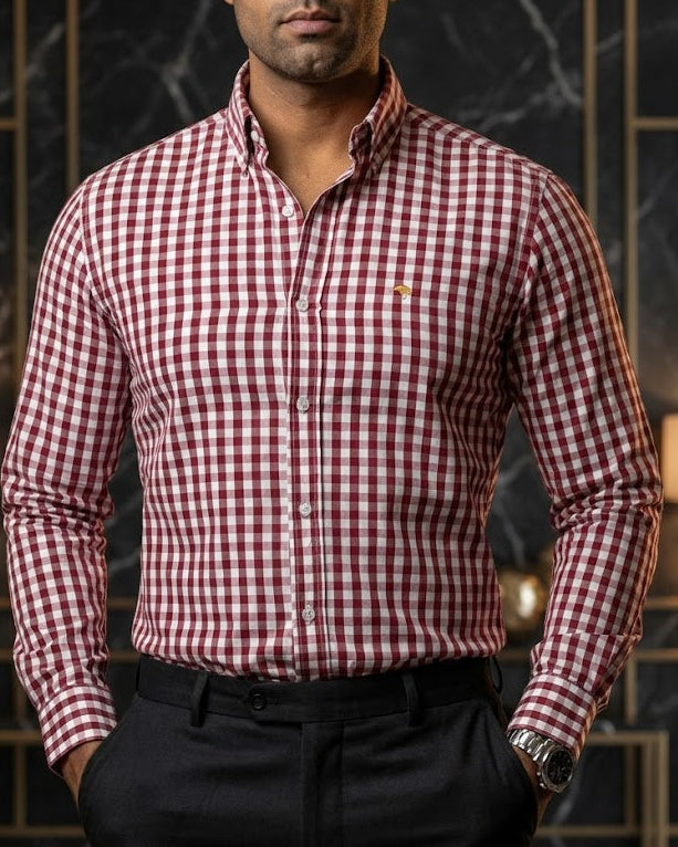 Camisa Hombre Casual Cuadros Blancos, Rojizos