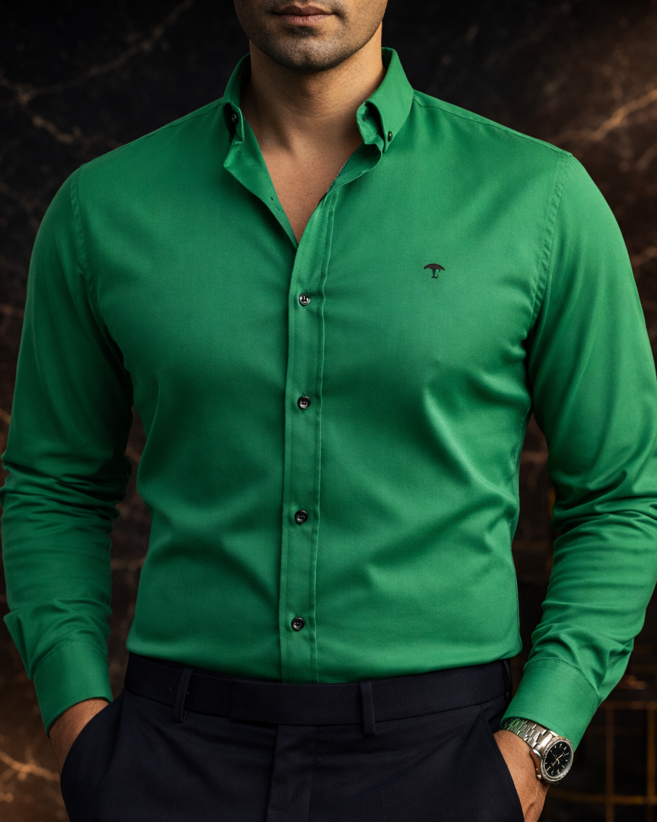 Plain Green Casual Men's Shirt