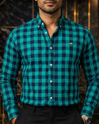 Camisa Hombre Casual Cuadros Azul Turquesa Negros