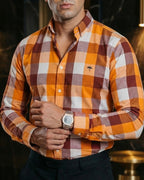 Camisa Hombre Casual Cuadros Amarillo Vino y Blanco
