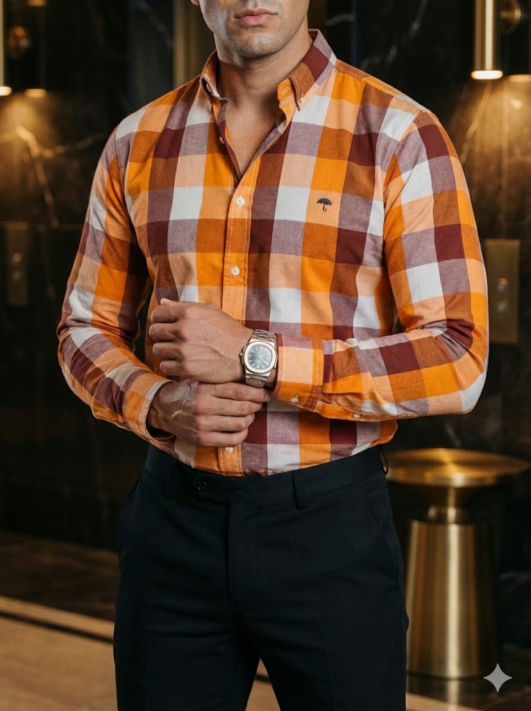 Camisa Hombre Casual Cuadros Amarillo Vino y Blanco