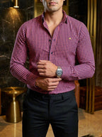 Camisa Hombre Casual Cuadros Rosa Coral Azul Marino