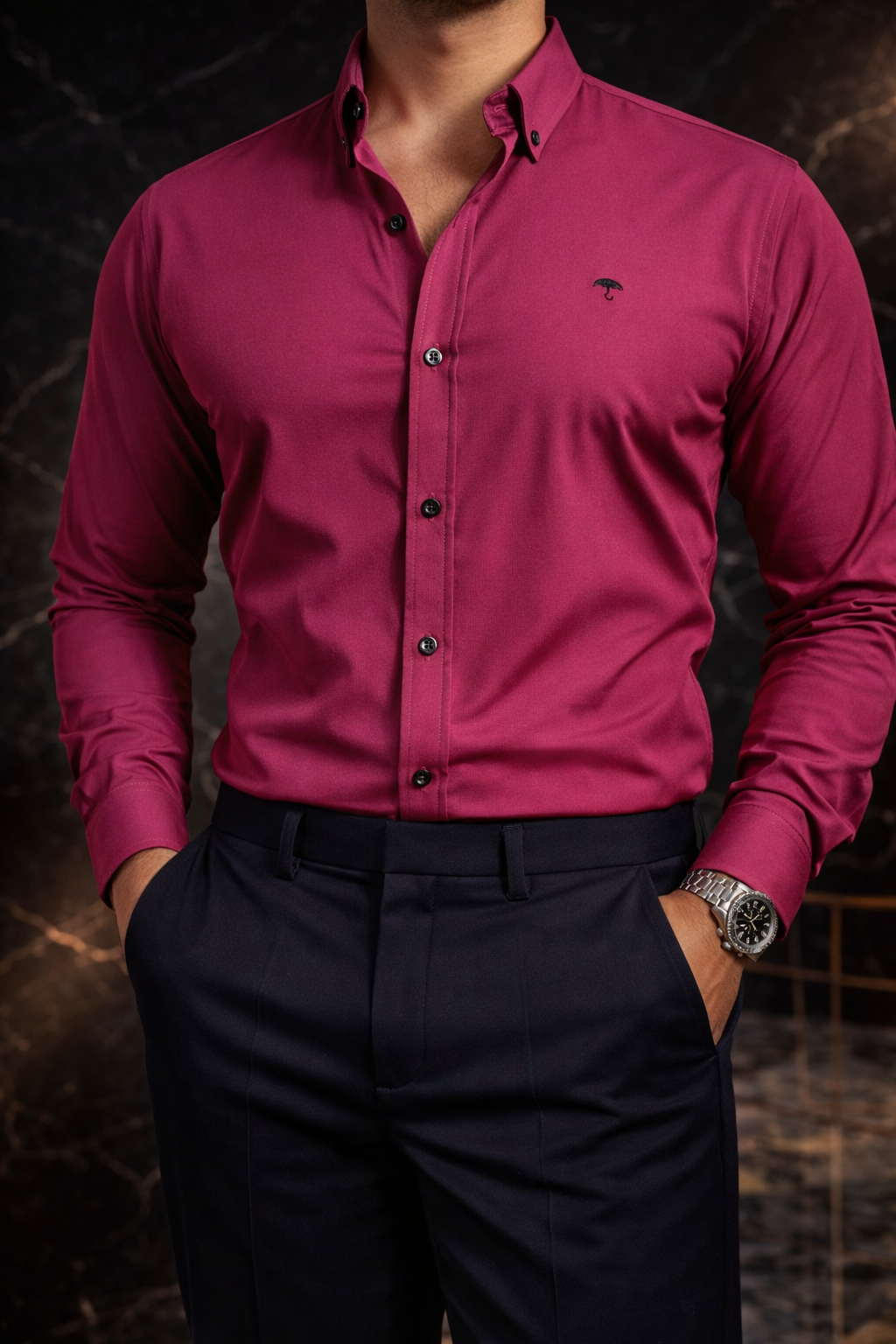 Casual Shirt Men Plain Pink Mexican