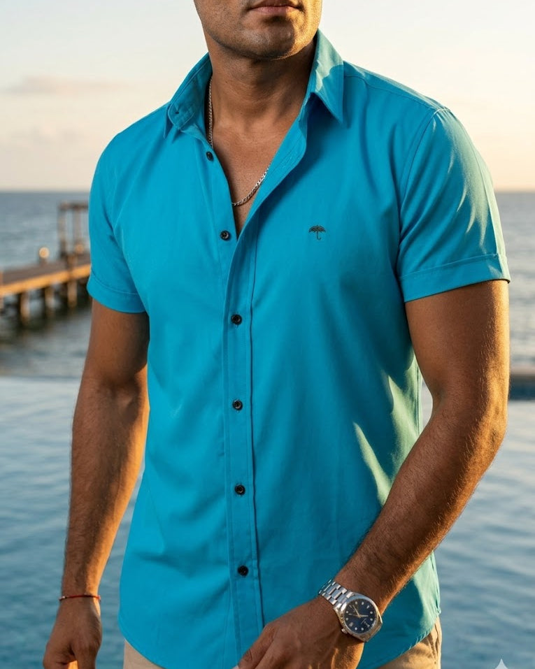 Camisa Hombre Casual Lisa Azul Cielo