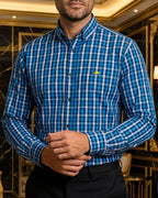 Camisa Hombre Casual Cuadros Azul y Gris