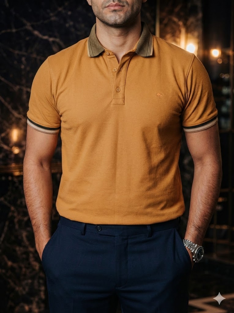 Playera Polo Hombre Casual Oro detalles Negros, Beige