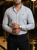 Camisa Hombre Casual Líneas Azul Cielo Café y Gris