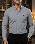 Camisa Hombre Casual Microcuadro Negro