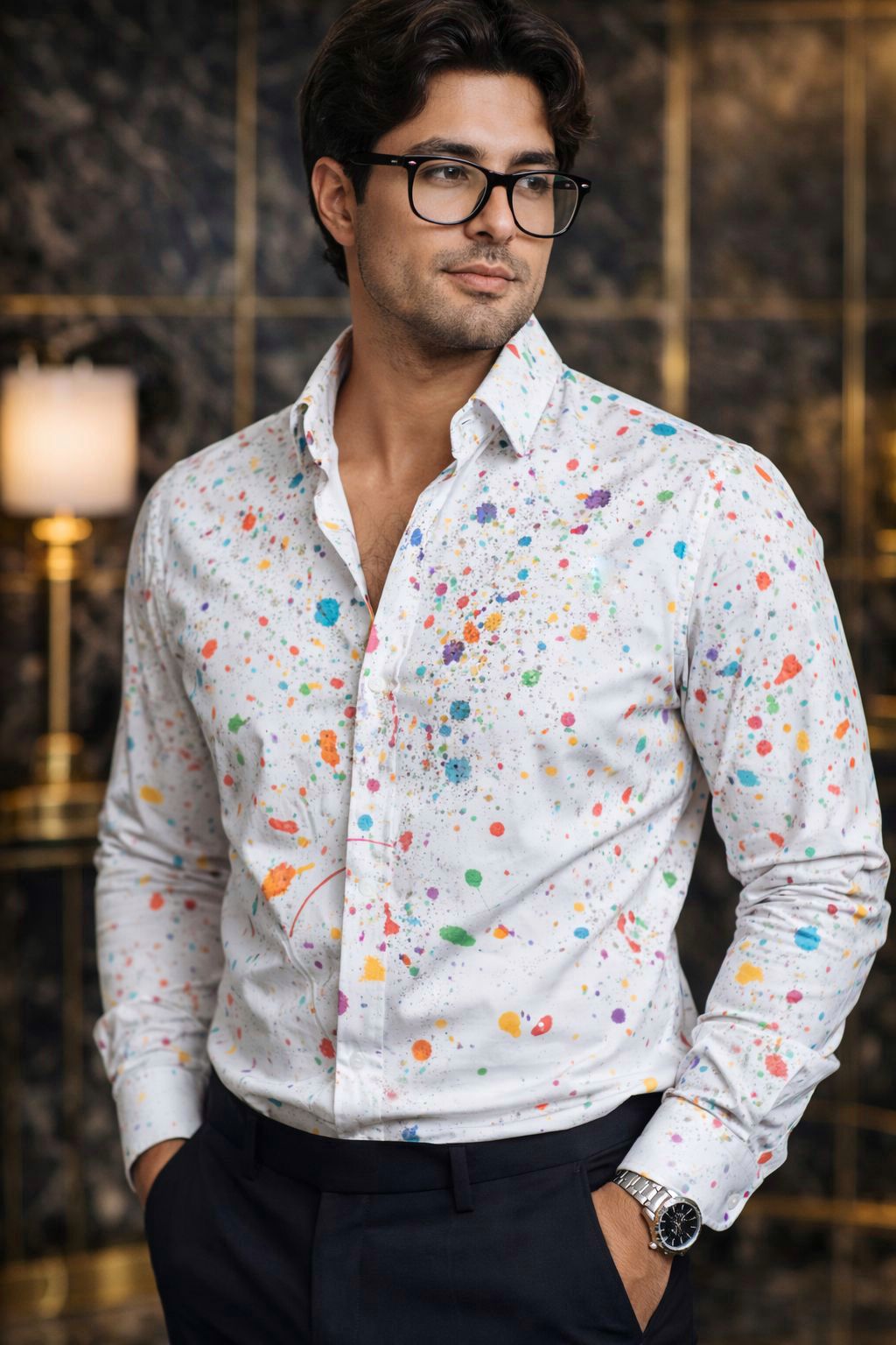 Camisa Hombre Casual Salpicadura Pintura Kawas
