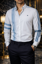 Camisa Hombre Casual Franjas Azules y Lila