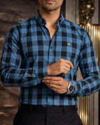 Camisa Hombre Casual Cuadros Azul Marino, Negros