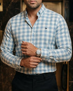 Camisa Hombre Casual Cuadros Gris Azulados Blancos