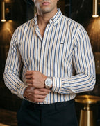 Camisa Hombre Casual Rayas Gris Blanco Beige