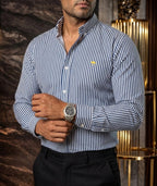Camisa Hombre Casual Rayas Azul Marino Blanco