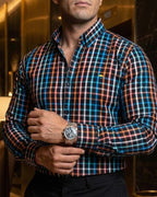 Camisa Hombre Casual Negra Cuadros Colores