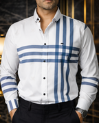 Camisa Hombre Casual Blanca Lineas Azules