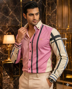 Camisa Hombre Casual Rosa Amarillo Franjas Negras