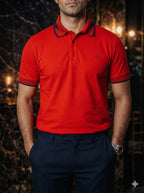 Playera Polo Hombre Slim Fit Rojo Detalle Azul Marino
