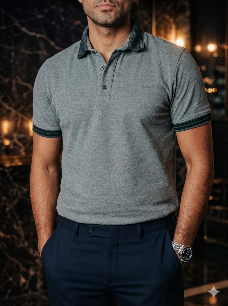 Playera Polo Hombre Casual Gris detalles Negros