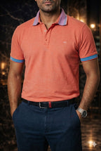 Playera Polo Hombre Slim Fit Salmón Coral Detalles Azul