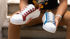 Tenis Sneakers Hombre Blanco Liso Texturizado Rojo Y Azul PIEL - Tiendas Platino Tenis Hombre 25 MX