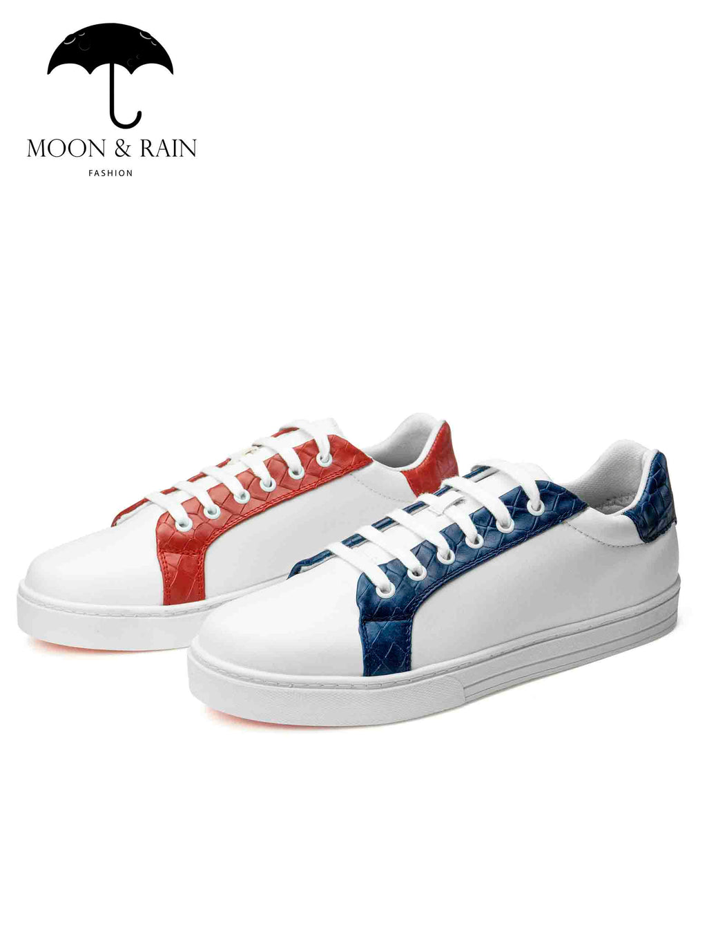 Tenis Sneakers Hombre Blanco Liso Texturizado Rojo Y Azul PIEL - Tiendas Platino Tenis Hombre 25 MX