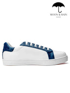 Tenis Sneakers Hombre Blanco Liso Texturizado Rojo Y Azul PIEL - Tiendas Platino Tenis Hombre 25 MX