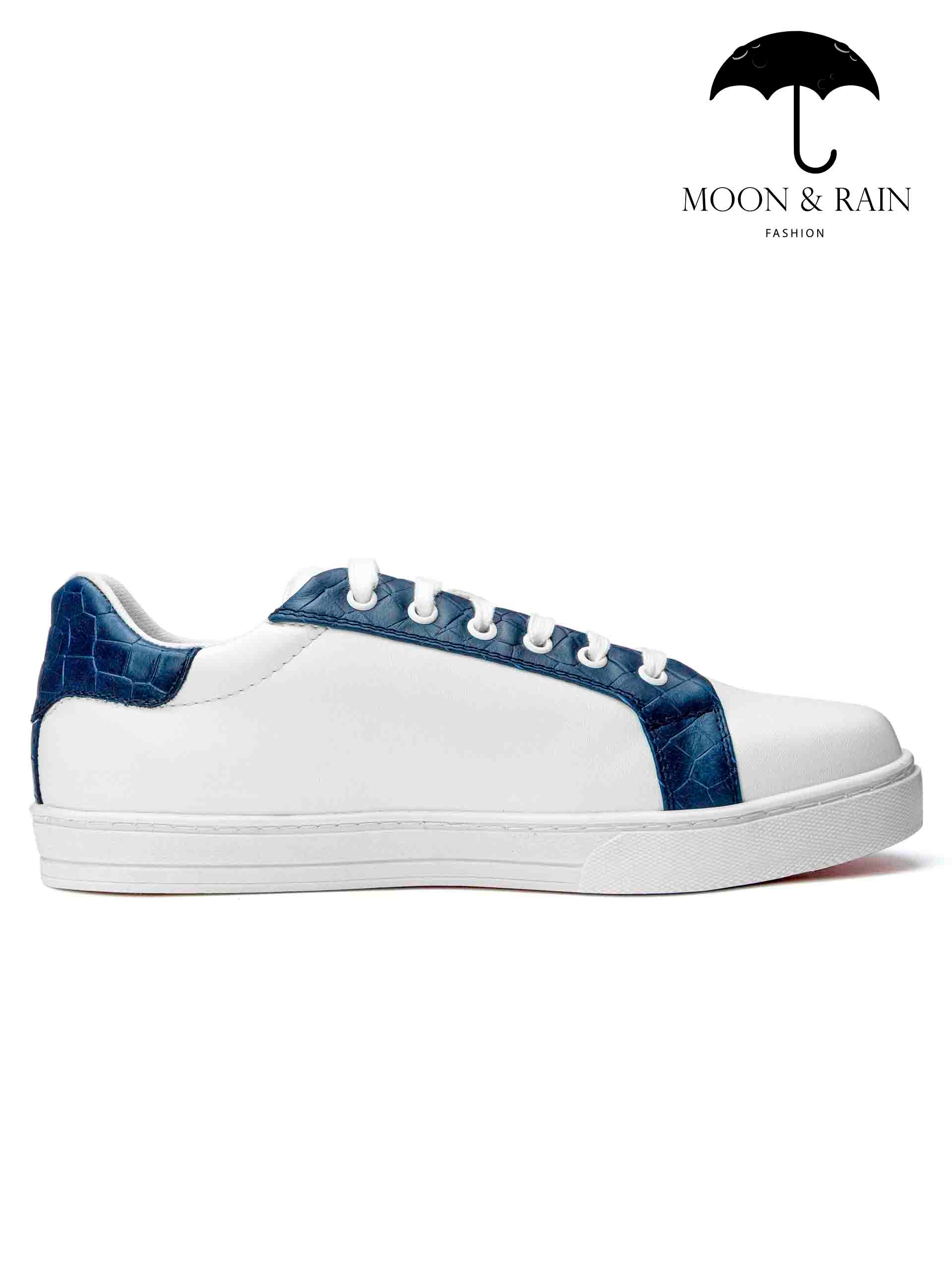 Tenis Sneakers Hombre Blanco Liso Texturizado Rojo Y Azul PIEL - Tiendas Platino Tenis Hombre 25 MX