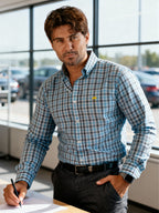 Men's Casual Shirt, Sky Blue and Gray Check