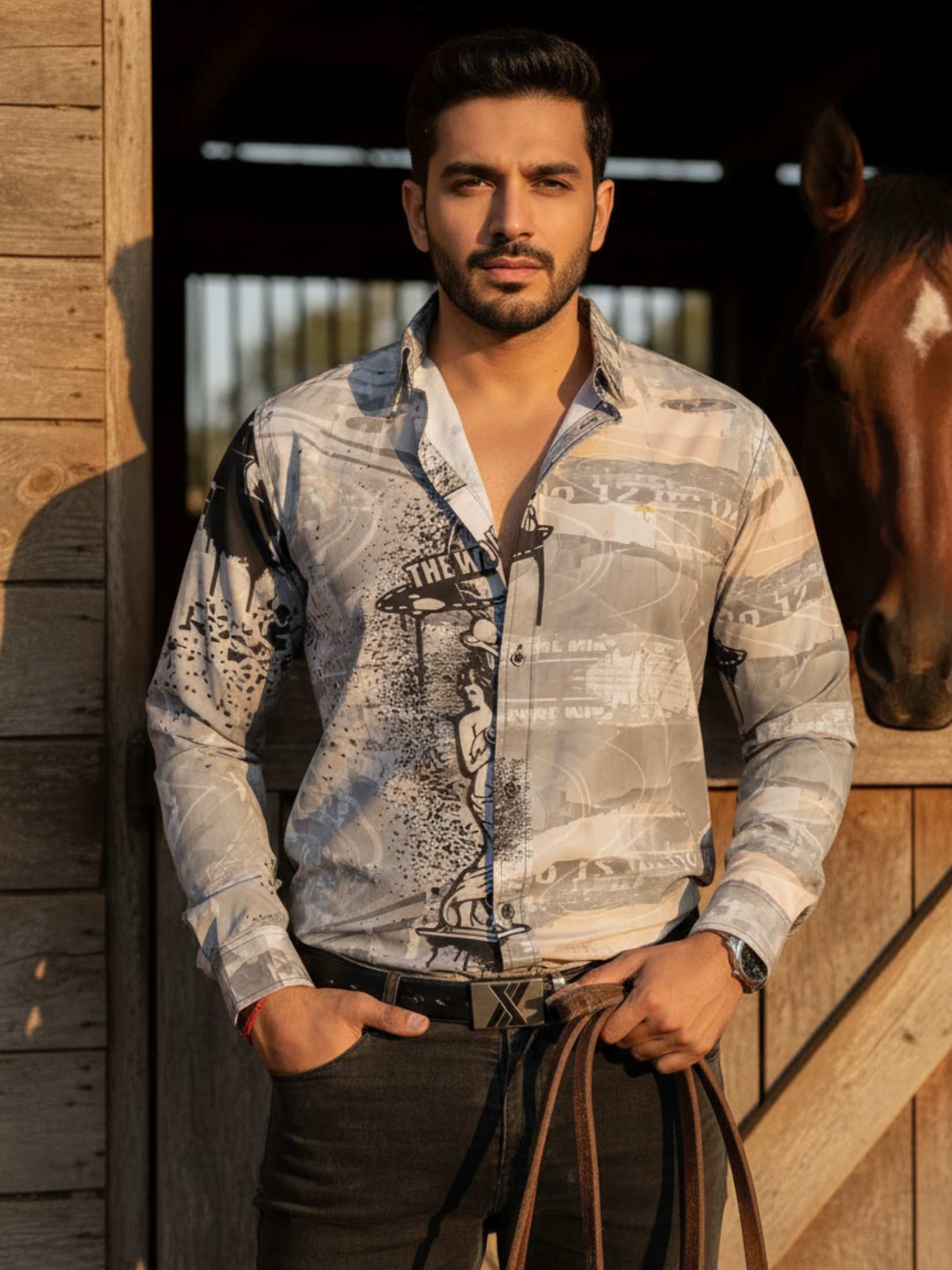 Camisa Hombre Casual Gris Detalles Negros Tony Montana