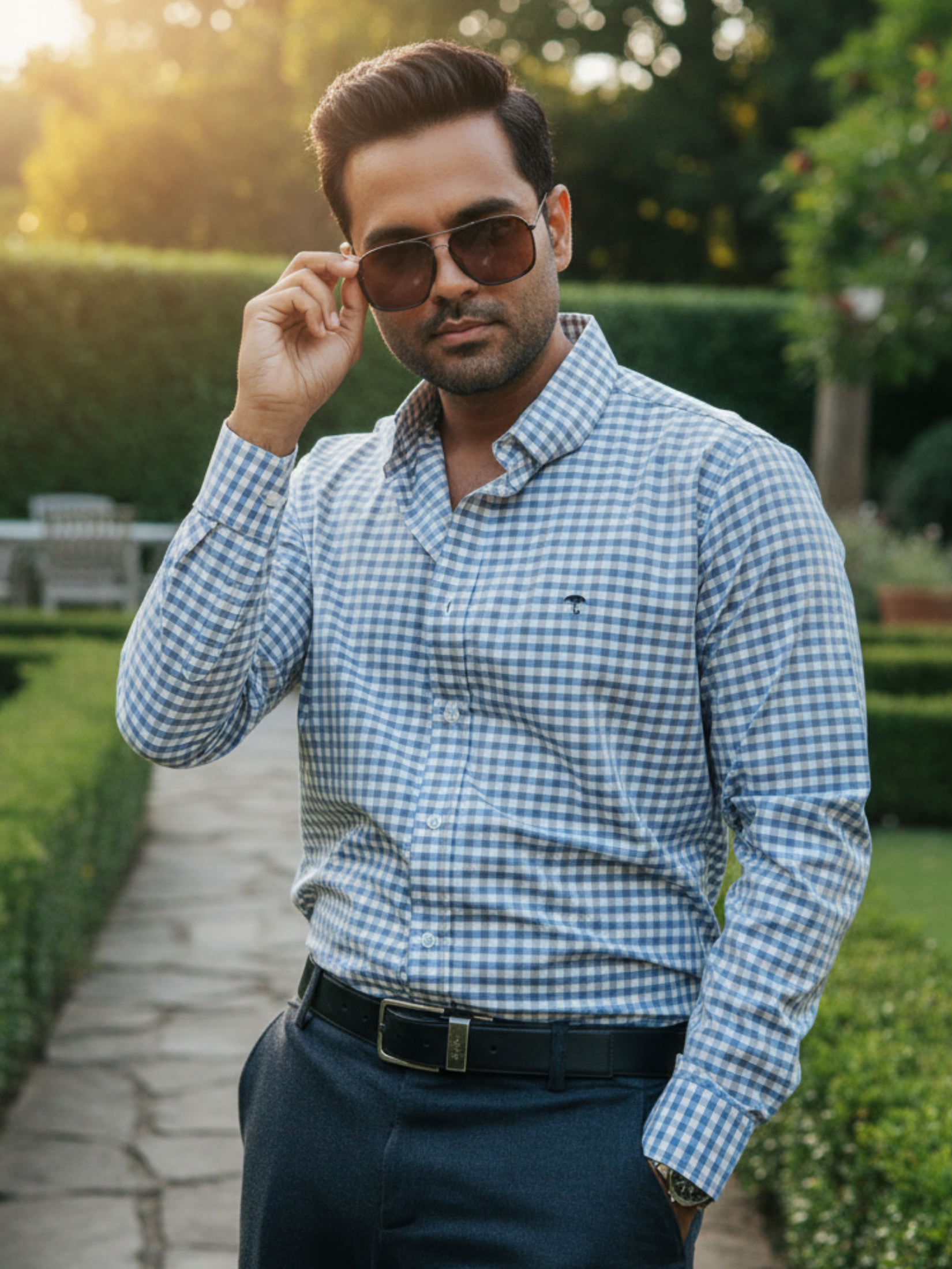 Camisa Hombre Casual Cuadros Gris y Azul