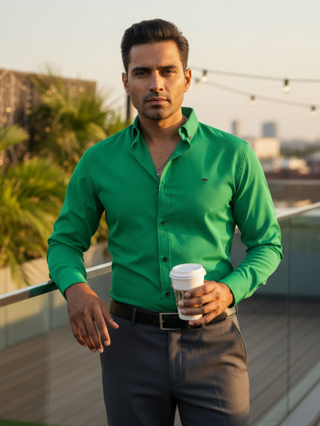 Camisa Hombre Casual Verde Lisa - 34 (S)-Tiendas Platino
